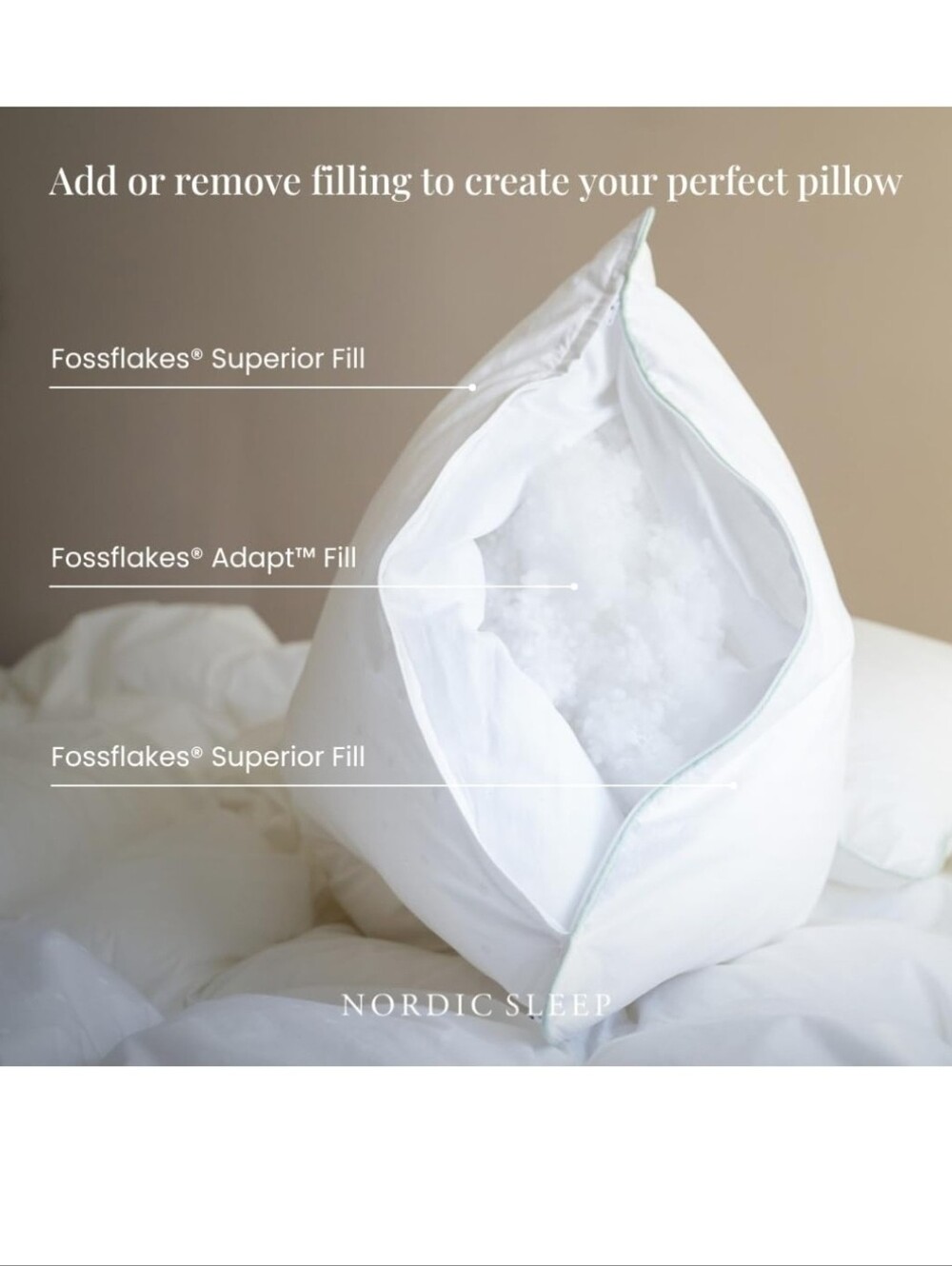 NIB Fossflakes Nordic Sleep Queen Pillow Adjustable Fill Made In Denmark Vegan - Picture 9 of 13